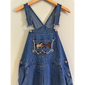 NWT Vintage Rod's Women's Denim Overalls Medium Horses Western Y2K Ranchwear
